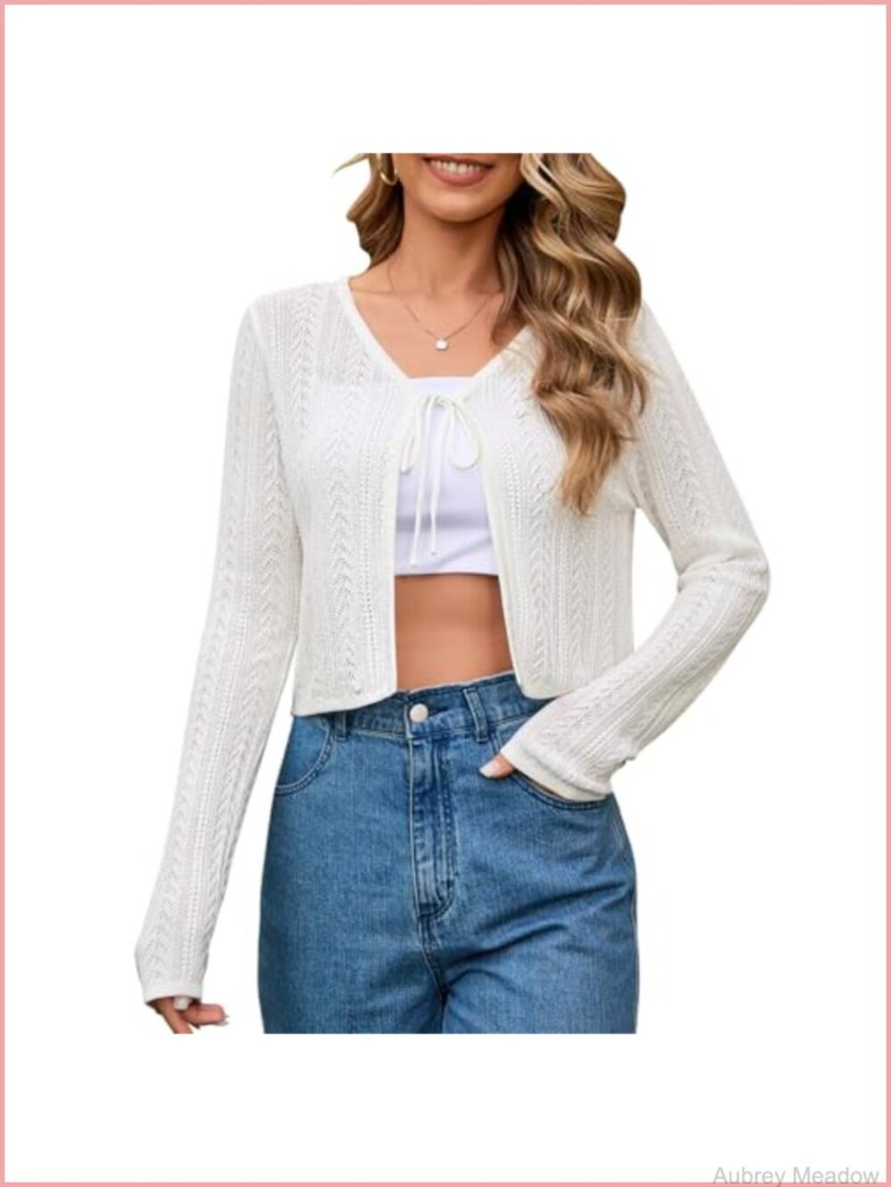 Tie Front Crochet Cropped Cardigan Long Sleeve Shrug